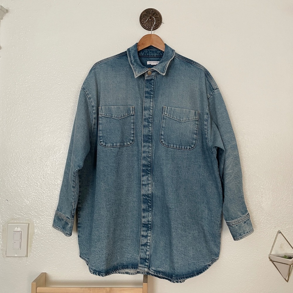 Good American Denim Shirt Jacket Medium Indigo GPS828 Oversized Shacket 1/2